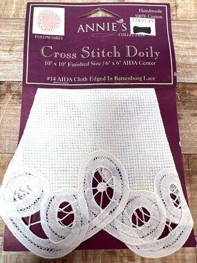 Annies Collection Cross Stitch Doily 10" x 10" AIDA Cloth Battenburg Lace